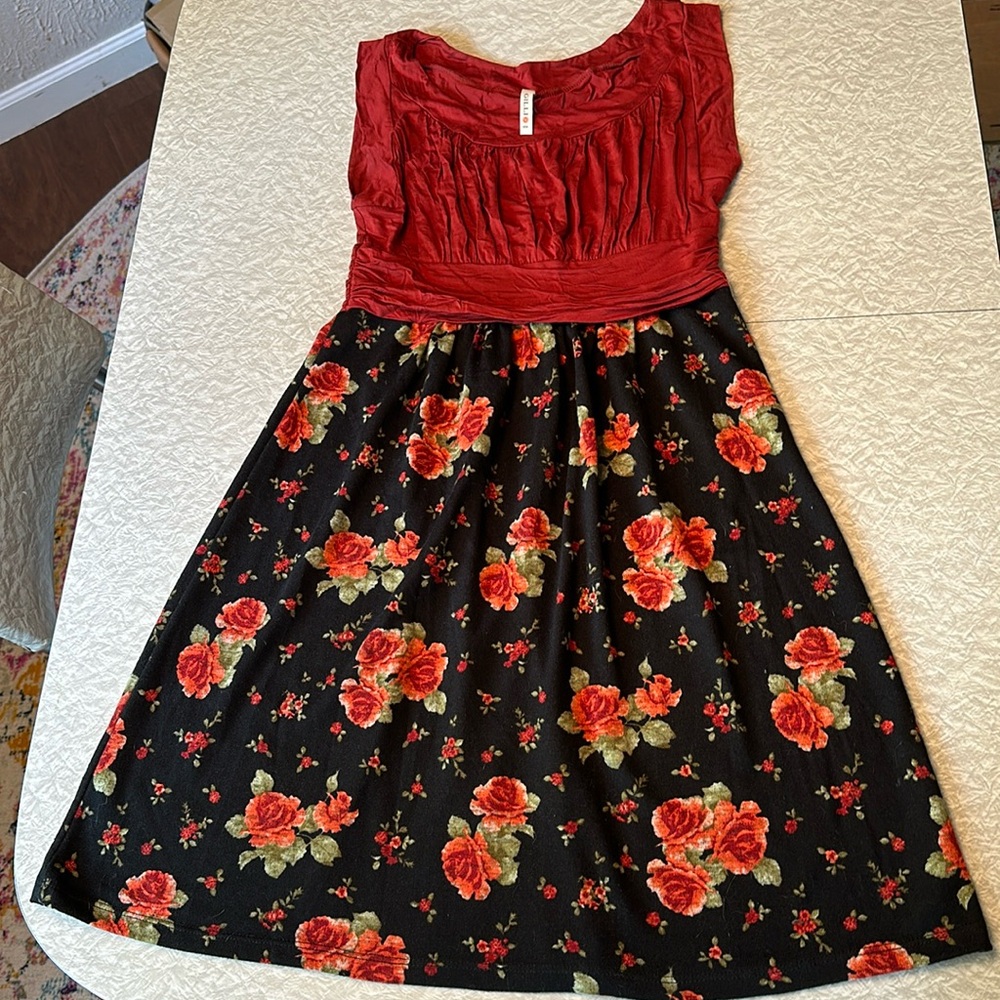Gilli Red Floral Dress (Size Large)